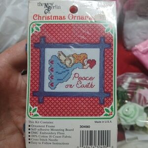 'Peace on Earth' Red & Blue Christmas Ornament Cross-Stitch Kit